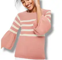 Boden Arianna Jumper blush pink and white striped bell sleeve sweater