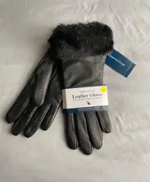 Women's Leather - Faux Fur Cuff and Lined Gloves, Size M