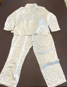 Kim Rogers Intimates Floral Satin Pajama Set Button Front Top & Pants Women’s M