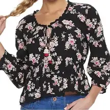 American Rag Black Floral Sweetheart Blouse