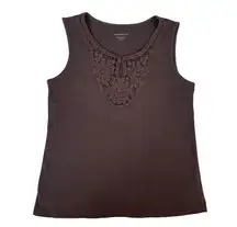 Charter Club Chocolate Brown Ribbed Embroidered Tank Top