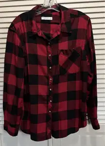 Arizona Jean Co Flannel Red/Black Button Up Long Sleeve Shirt Size L Soft Warm