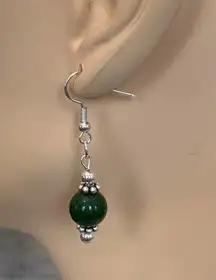 Sterling Silver Lever Back Dark Green Jade dangle earrings. Great gift