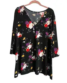 Leota Perla Floral Top Stretch 3/4 Sleeves V-neck Plus Size 2X