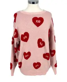 Pink Rose XO Heart Knit Sweater Soft Valentine Pullover Pink Red Size Small