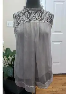 H Trend Ruffle Neck Lace Detail Silk Shell Fully Lined Blouse Size XS Coquette