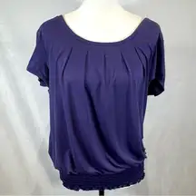AB Studio plum purple twisted open back smocked blouson top size large