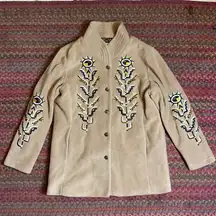 VINTAGE BOB MACKIE WEARABLE ART TAN WESTERN EMBROIDERED BUTTON UP JACKET