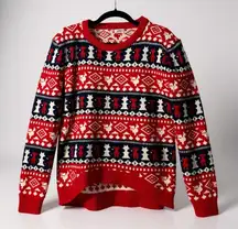 Ardene Women's Red Navy White Reindeer Fair Isle Knit Sweater Size M