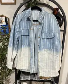 White Birch Blue Striped oversized Jean Jacket size small