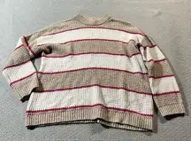 American Eagle Outfitters Tan White Pink Striped Waffle Knit Crewneck Sweater XS