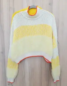 Free People Womens Sunbrite Sweater Size M Yellow Striped Cropped Oversized Cozy