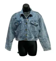 Anchor Blue Light Wash Crop Button Up Jean Jacket‎ Size M Cotton Pockets
