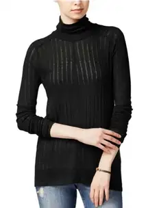 Lucky Brand Black Ribbed Knit Tunic Sweater Women's XL Slouchy Mock Neck