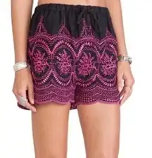 NEW TULAROSA Marla Linen Eyelet Shorts Black/Fuschia Small