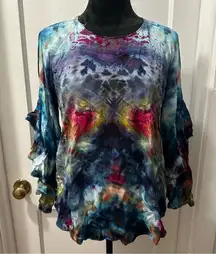 Mustard Seed Blue and Purple Graphic Ruffled Blouse