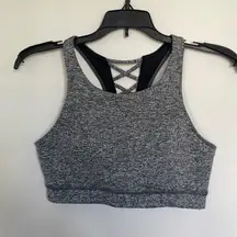 grey sports bra with crossed back- size small