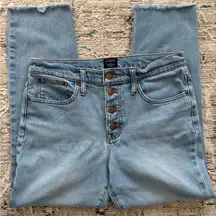 J. Crew Factory Essential Straight Jean Button Fly‎ Light Wash Raw Hem Size 29