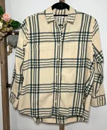 Madewell Long‎ Sleeve Button Up Plaid Cream Black Shirt Size Small