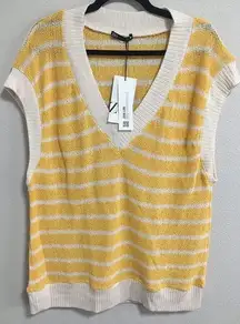 ZARA  Women Oversized Striped Sleeveless Sweater Vest Cream Yellow Large - NWT