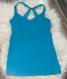 Lululemon Turquoise Blue Tank Back Criss Cross Straps Zig Zag Stitch