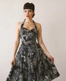 Women's Dress Jazz Rockabilly L Black 50s Rose Floral Pin Up Swing Retro 3x Plus