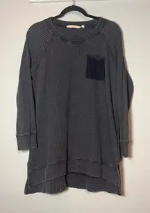 Soft Surrounding Waffle Knit Top Gray Blue Long Sleeve Size Large High Low