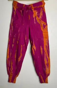 Abacaxi Tie Dye Jogger Pants Women's Size S‎ Pink Orange Cotton Harem Boho