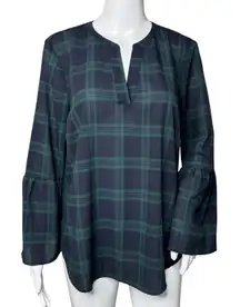 J Crew Shirt‎ Womens Small Green Navy Blue Tartan Plaid Career Casual Versatile