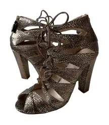 DELMAN Gold Metallic Leather Lace Up Heels Size 7