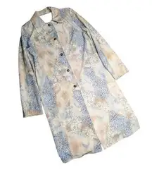 Vtg Y2K Weekenders Ivory Blue Leopard Print Longline Collared Duster Jacket XS