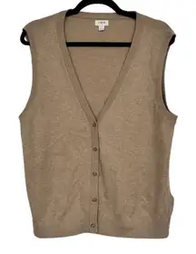 J Crew Tan Cotton Sweater Vest Womens L Preppy Dark Academia Classic Old Money