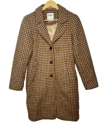 Abercrombie & Fitch The A&F Dad Coat Brown Houndstooth Wool Overcoat Womens XS P