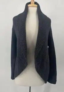 J.Jill  Cocoon Cardigan Sweater Wool Open Front Rib Knit Dark Grey Womens Medium