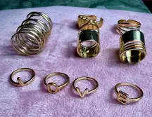 Lot of 9 Gold Tone Midi Rings Statement LOVE Letter Set Costume Jewelry Stacking