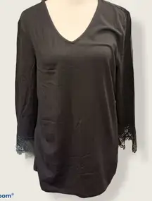 Denim & Co Black 3/4 Bell Sleeve‎ Top- Sz S NWOT