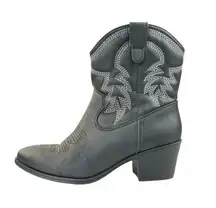 Global Win Black Faux Leather Stitch Embroidered Mid Calf Western Cowboy Boots 8