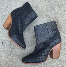 rag & bone Black Perforated Ankle Booties with Chunky Wood Block Heel