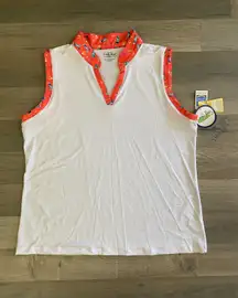 Golf Women's White & Orange Cocktail Athletic Top Large Golf Tennis