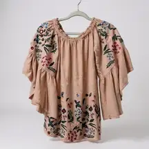 Altard State Dusty Rose Pink Embroidered Bell Sleeve Tunic Blouse With Elastic N