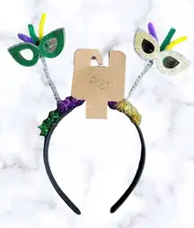 Mardi Gras Headband Head Piece Glitter Masks Purple Green Party Hair Hairband