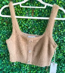 Good American | Fuzzy Henley Crop Top - Warm Caramel - NWT - Large