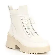 NURTURE Whitney Leather‎ Lug Sole Combat Boot White Cream Lace Up Size 6.5 New