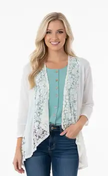 Cupio white knit cardigan size medium linen blend