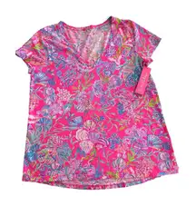 Lilly Pulitzer Etta V- Neck T-Shirt Large Shell Me Something Good Womens NWT