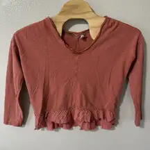 Anthropologie‎ Pilcro Top Women's XS Coral Gauze Beachy Ruffle Hem Long Sleeve