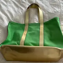 New Ralph Lauren Green and Gold Summer Canvas Tote