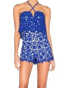 JOA Revolve Blue Lace Halter Romper Size Small J.O.A Shorts