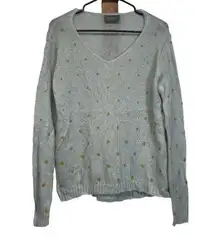 Wooden Ships Slate Gray & Gold Polka Dot Mohair Wool Blend Long Sleeve Sweater