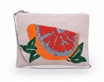 America & Beyond Womens Convertible Clutch Crossbody‎ Fresh Lemon Beaded Purse